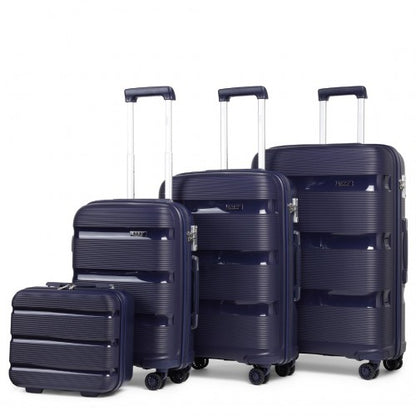 Kono Bright Hard Shell PP Suitcase With TSA Lock And Vanity Case 4 Pieces Set - Classic Collection - Navy