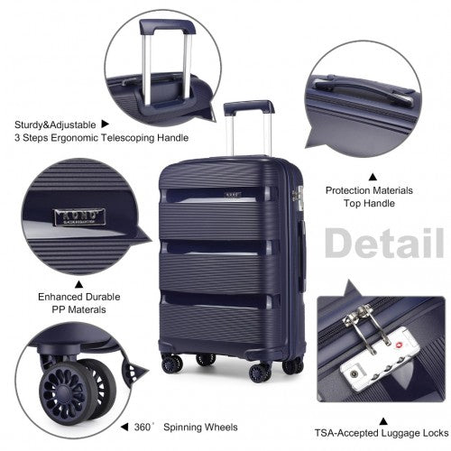 Kono Bright Hard Shell PP Suitcase With TSA Lock And Vanity Case 4 Pieces Set - Classic Collection - Navy