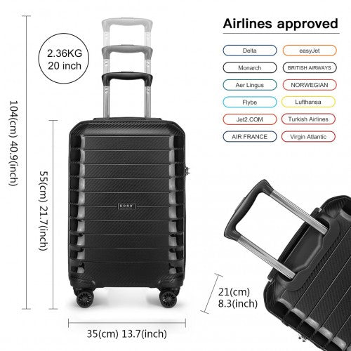 Kono Cabin Size Classic Collection PP Luggage With Charging Interface - Black