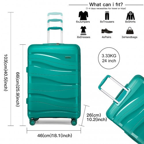 Kono 24 Inch Lightweight Polypropylene Hard Shell Suitcase With TSA Lock - Blue