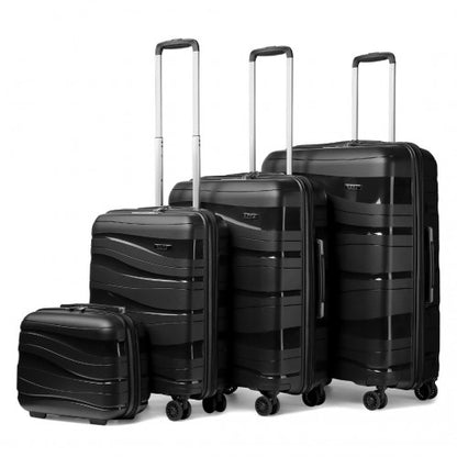 Kono Lightweight PP Hard Shell 4 Piece Suitcase Set With TSA Lock And Vanity Case - Black