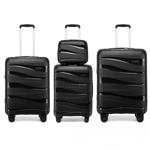 Kono Lightweight PP Hard Shell 4 Piece Suitcase Set With TSA Lock And Vanity Case - Black