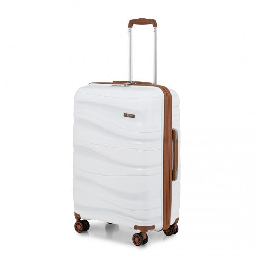 Kono 24 Inch Lightweight Polypropylene Hard Shell Suitcase With TSA Lock - Cream