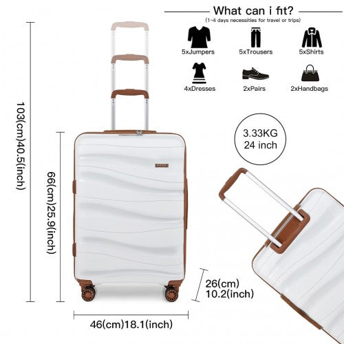 Kono 24 Inch Lightweight Polypropylene Hard Shell Suitcase With TSA Lock - Cream