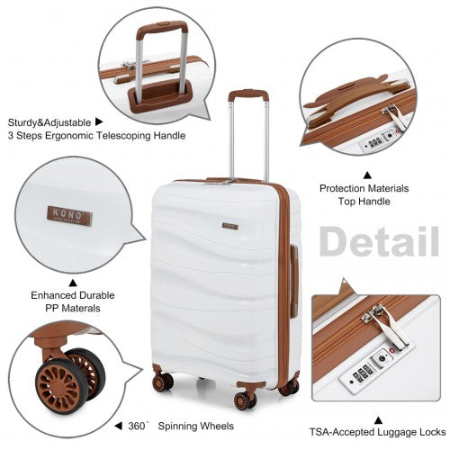 Kono 24 Inch Lightweight Polypropylene Hard Shell Suitcase With TSA Lock - Cream