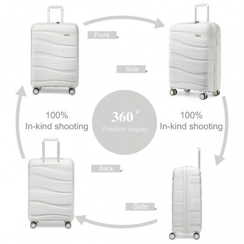 Kono 20 Inch Lightweight PP Hard Shell Suitcase With TSA Lock - White