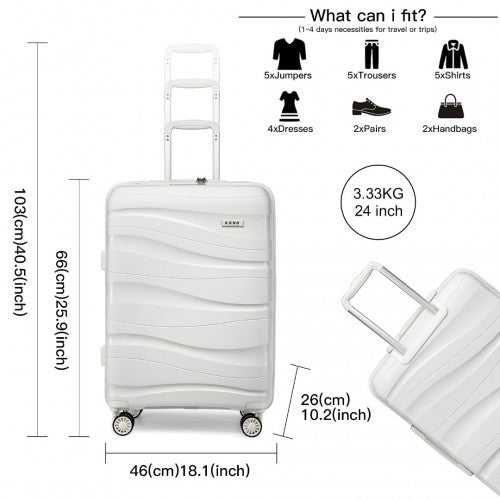 Kono 24 Inch Lightweight Polypropylene Hard Shell Suitcase With TSA Lock - White