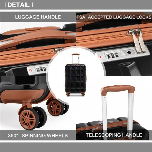 Kono Lightweight Hard Shell Abs Suitcase With TSA Lock And Vanity Case 4 Piece Set - Black And Brown