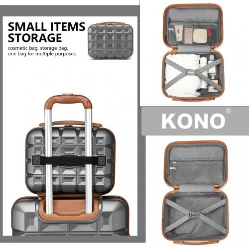 Kono Lightweight Hard Shell ABS Suitcase With TSA Lock And Vanity Case 4 Piece Set - Grey