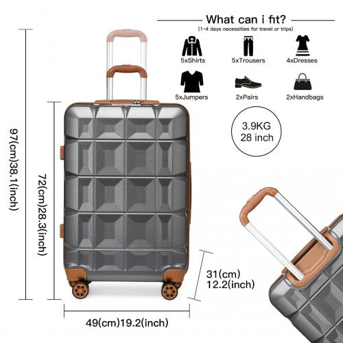 Kono 28 Inch Lightweight Hard Shell Abs Suitcase With Tsa Lock - Grey