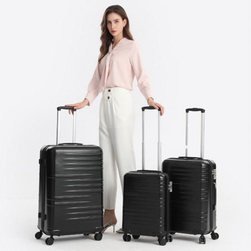 British Traveller 3 Pcs Set Durable Polycarbonate & ABS Hard Shell Suitcase With TSA Lock - Black