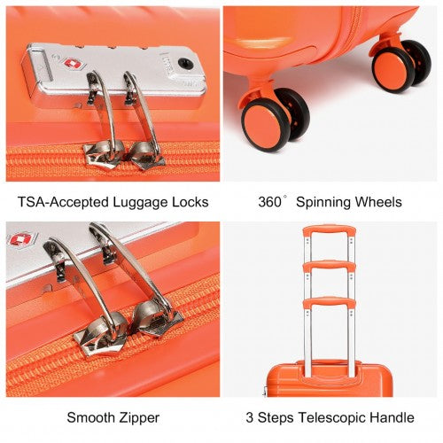 British Traveller 3 Pcs Set Durable Polycarbonate & ABS Hard Shell Suitcase With TSA Lock - Orange