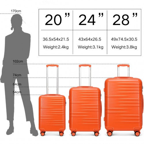 British Traveller 3 Pcs Set Durable Polycarbonate & ABS Hard Shell Suitcase With TSA Lock - Orange