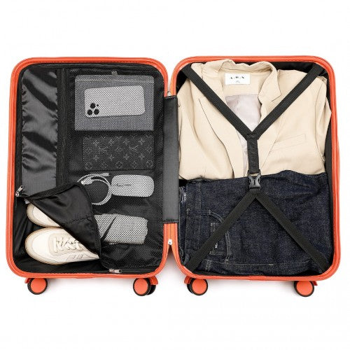 British Traveller 3 Pcs Set Durable Polycarbonate & ABS Hard Shell Suitcase With TSA Lock - Orange