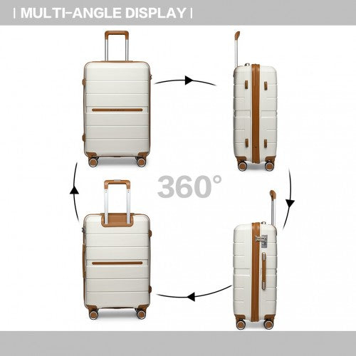 British Traveller 3 Pcs Multi-Texture Polypropylene Hard Shell Suitcase With TSA Lock - Cream