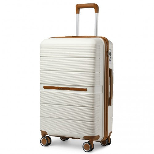 British Traveller 20 Inch Multi-Texture Polypropylene Hard Shell Suitcase With TSA Lock - Cream