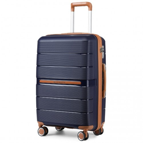 British Traveller 24 Inch Multi-Texture Polypropylene Hard Shell Suitcase With TSA Lock - Navy