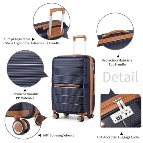 British Traveller 3 Pcs Multi-Texture Polypropylene Hard Shell Suitcase With TSA Lock - Navy