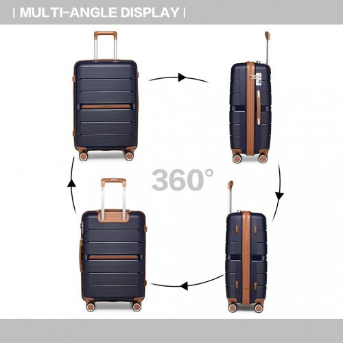 British Traveller 3 Pcs Multi-Texture Polypropylene Hard Shell Suitcase With TSA Lock - Navy