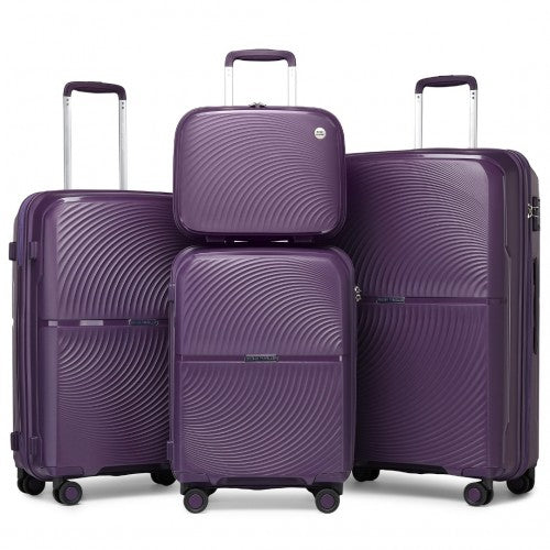 British Traveller 4 Pcs Set Spinner Hard Shell PP Suitcase With TSA Lock And Vanity Case - Purple