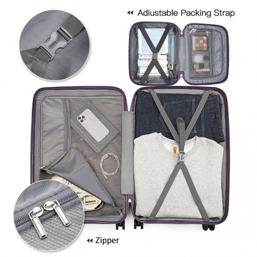 British Traveller 4 Pcs Set Spinner Hard Shell PP Suitcase With TSA Lock And Vanity Case - Purple