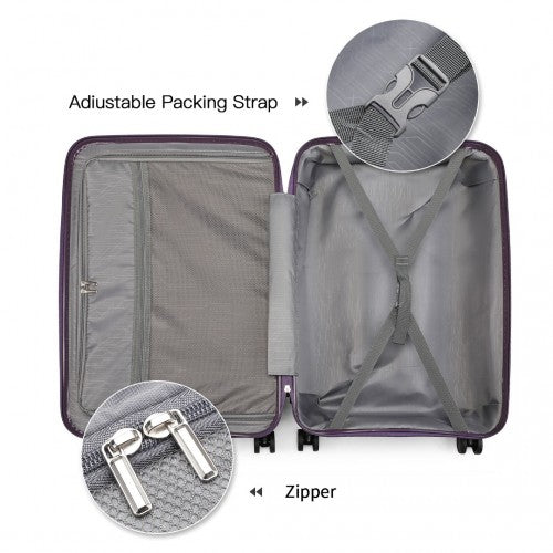 British Traveller 4 Pcs Set Spinner Hard Shell PP Suitcase With TSA Lock And Vanity Case - Purple