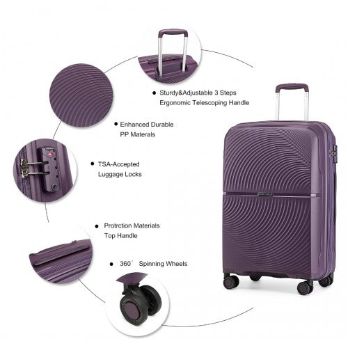 British Traveller 4 Pcs Set Spinner Hard Shell PP Suitcase With TSA Lock And Vanity Case - Purple