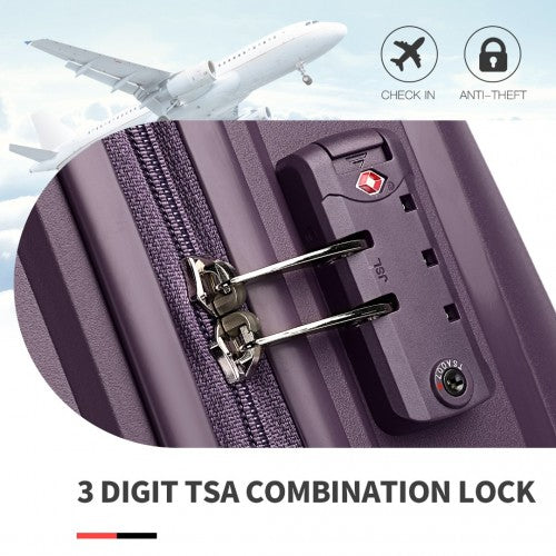 British Traveller 4 Pcs Set Spinner Hard Shell PP Suitcase With TSA Lock And Vanity Case - Purple