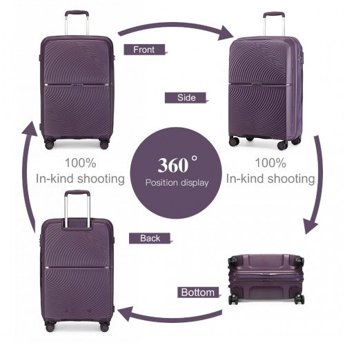 British Traveller 4 Pcs Set Spinner Hard Shell PP Suitcase With TSA Lock And Vanity Case - Purple