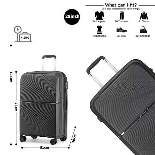 British Traveller 28 Inch Spinner Hard Shell PP Suitcase With TSA Lock - Black