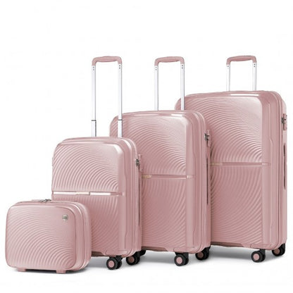 British Traveller 4 Pcs Set Spinner Hard Shell PP Suitcase With TSA Lock And Vanity Case - Nude