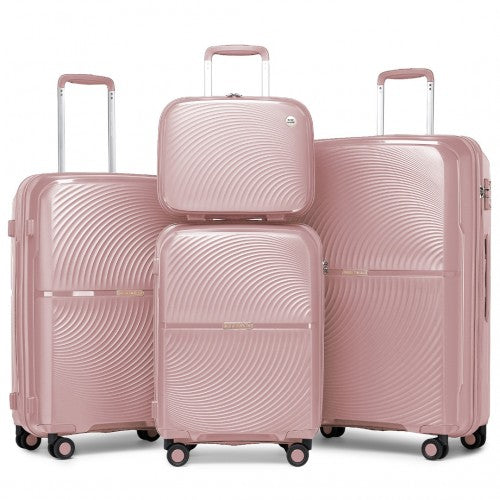 British Traveller 4 Pcs Set Spinner Hard Shell PP Suitcase With TSA Lock And Vanity Case - Nude