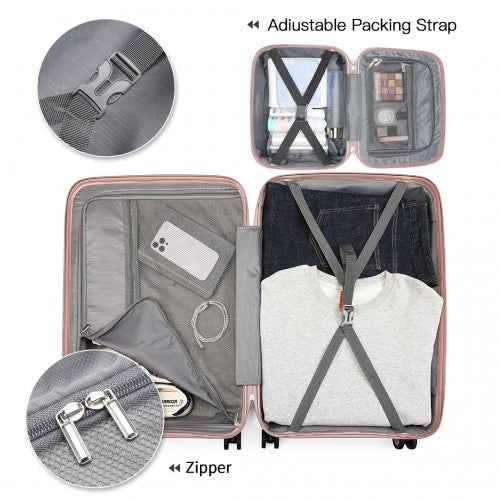 British Traveller 4 Pcs Set Spinner Hard Shell PP Suitcase With TSA Lock And Vanity Case - Nude