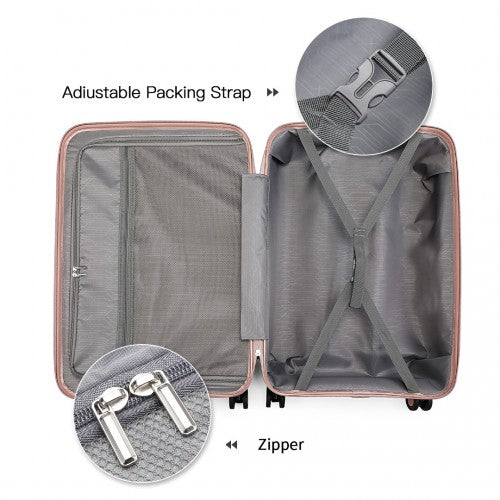 British Traveller 4 Pcs Set Spinner Hard Shell PP Suitcase With TSA Lock And Vanity Case - Nude