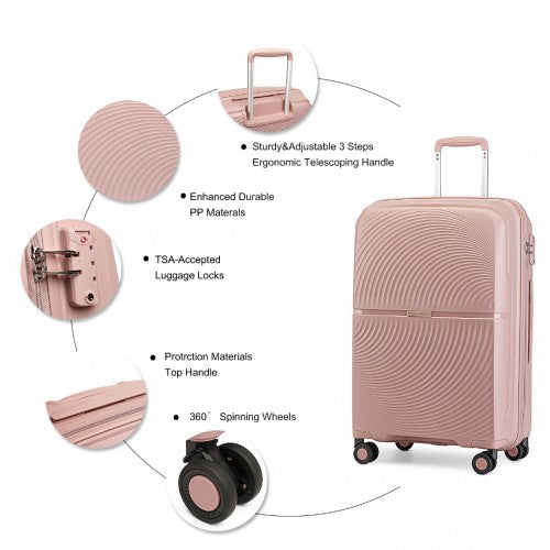 British Traveller 4 Pcs Set Spinner Hard Shell PP Suitcase With TSA Lock And Vanity Case - Nude