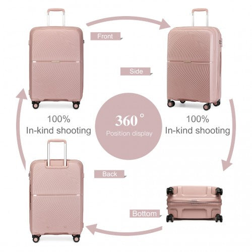 British Traveller 4 Pcs Set Spinner Hard Shell PP Suitcase With TSA Lock And Vanity Case - Nude