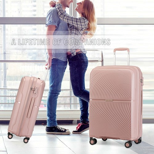 British Traveller 20 Inch Spinner Hard Shell PP Suitcase With TSA Lock - Nude/Pink