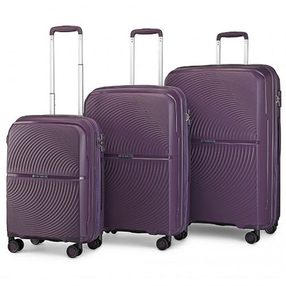 British Traveller 3 PCS 20/24/28 Inch Set Spinner Hard Shell PP Suitcase - TSA Lock - Purple