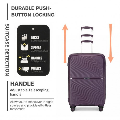 British Traveller 3 PCS 20/24/28 Inch Set Spinner Hard Shell PP Suitcase - TSA Lock - Purple