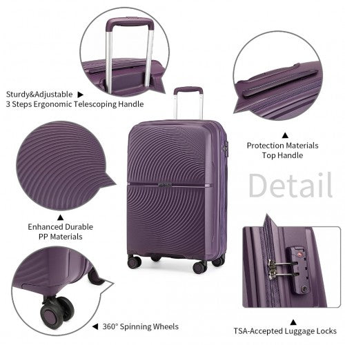 British Traveller 3 PCS 20/24/28 Inch Set Spinner Hard Shell PP Suitcase - TSA Lock - Purple