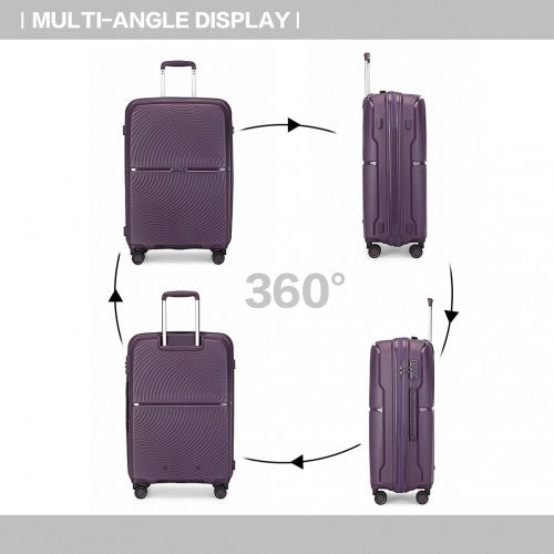 British Traveller 3 PCS 20/24/28 Inch Set Spinner Hard Shell PP Suitcase - TSA Lock - Purple