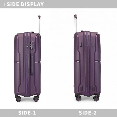 British Traveller 3 PCS 20/24/28 Inch Set Spinner Hard Shell PP Suitcase - TSA Lock - Purple