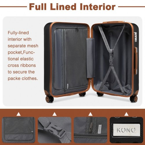 Kono Flexible Hard Shell Abs Suitcase With TSA Lock And Vanity Case 4 Piece Set - Black