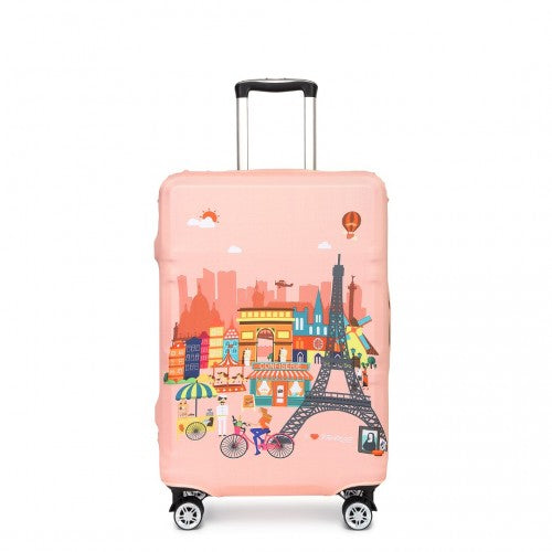 L-Cover-3 - Elastic Luggage Cover With Printed Design Medium - Pink