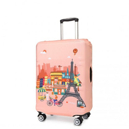 L-Cover-3 - Elastic Luggage Cover With Printed Design Medium - Pink