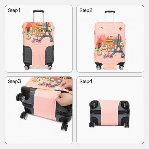 L-Cover-3 - Elastic Luggage Cover With Printed Design Medium - Pink