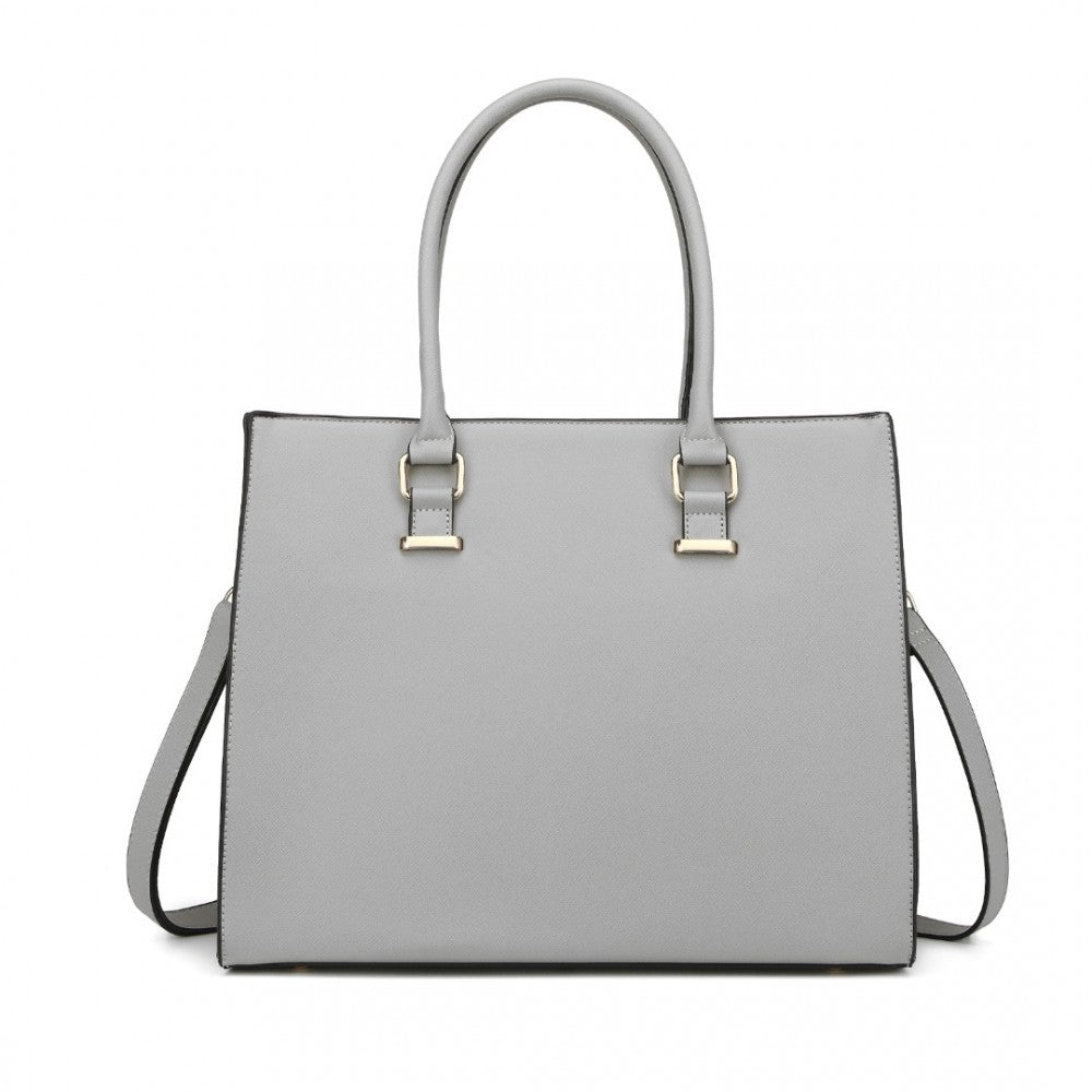 Miss Lulu Leather Look Classic Square Shoulder Bag - Grey