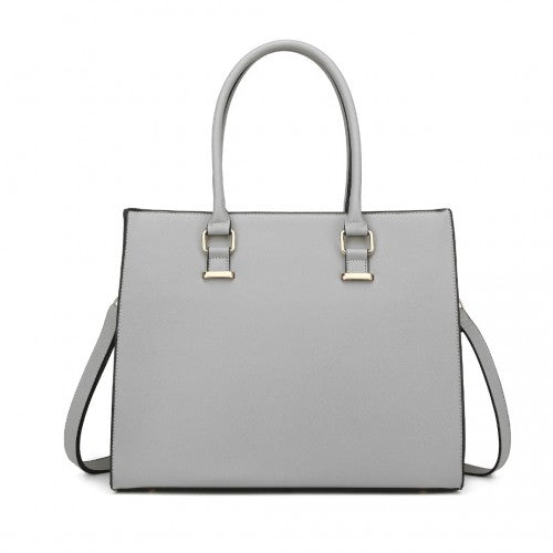 Miss Lulu Leather Look Classic Square Shoulder Bag - Grey