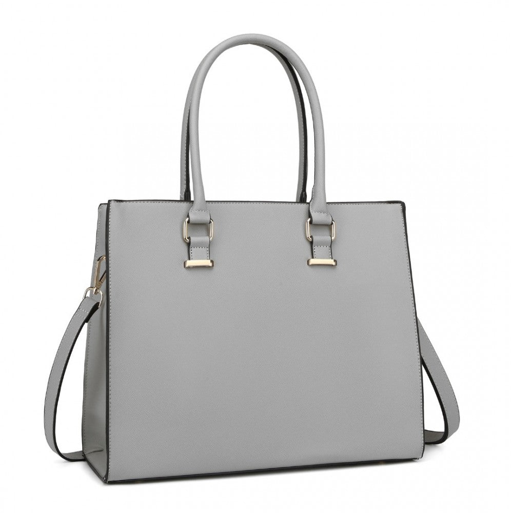 Miss Lulu Leather Look Classic Square Shoulder Bag - Grey