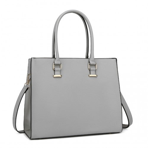 Miss Lulu Leather Look Classic Square Shoulder Bag - Grey